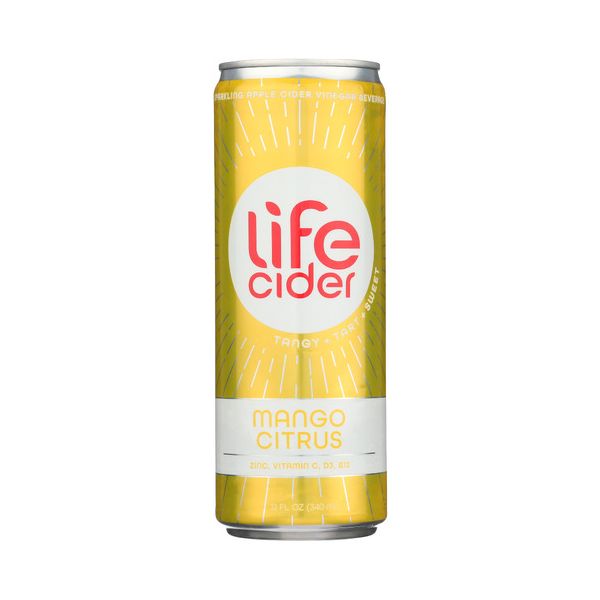 LIFE CIDER: Mango Citrus Sparkling Apple Cider Vinegar Lemonade, 12 fo