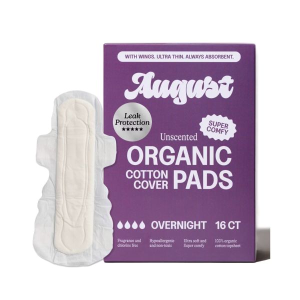 AUGUST: Organic Overnight Pads, 16 ea