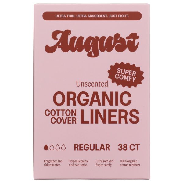 AUGUST: Unscented Organic Cotton Cover Liners Regular, 38 ea