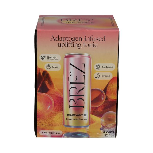 BREZ: Elevate Strawberry Mango Uplifting Tonic 4 Cans, 48 fo