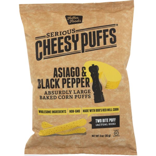 SERIOUS CHEESY PUFFS: Asiago Black Pepper Corn Puffs, 3 oz