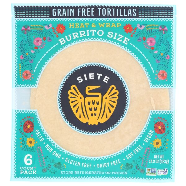 SIETE: Tortilla Burrito Size Grain Free, 14.9 oz