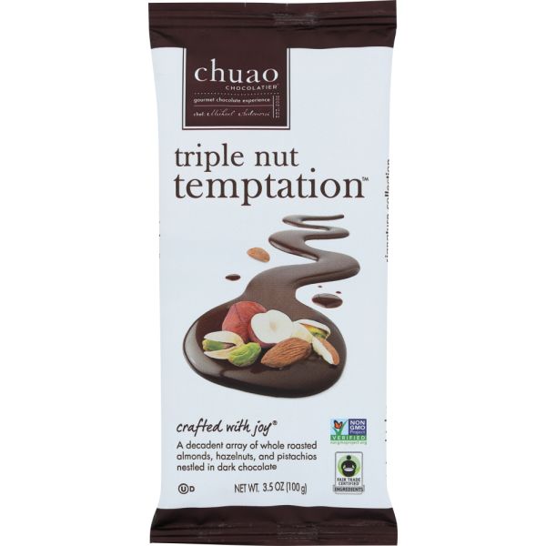 CHUAO CHOCOLATIER: Chocolate Bar Dark Nut Triple Temptation, 3.52 oz