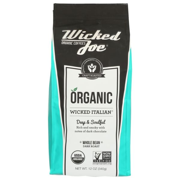 WICKED JOE COFFEE: Organic Whole Bean Coffee Dark Roast Wicked Italian, 12 oz