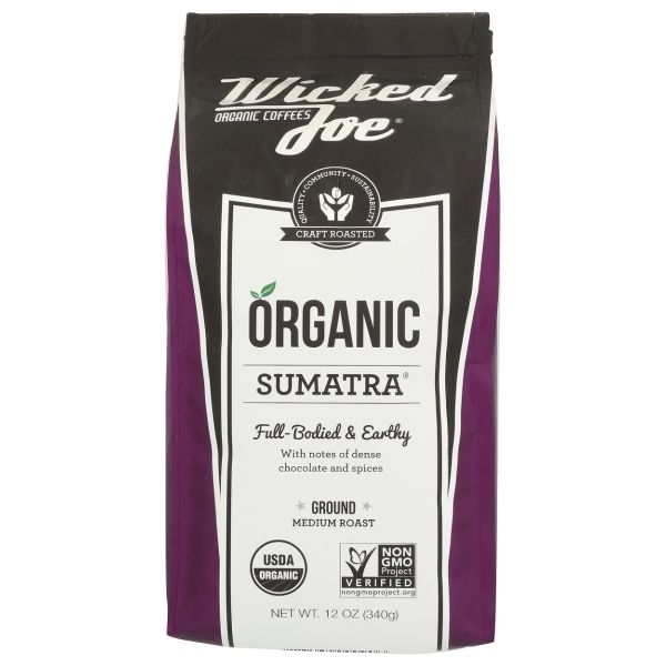 WICKED JOE COFFEE: Organic Ground Coffee Medium Roast Sumatra, 12 oz