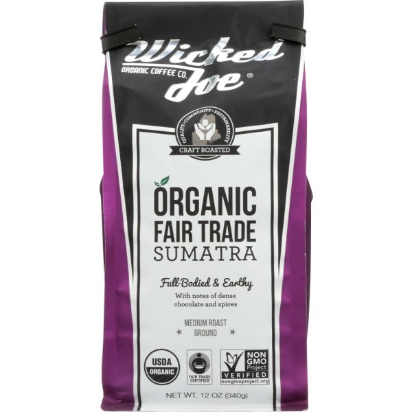 WICKED JOE COFFEE: Organic Ground Coffee Medium Roast Sumatra, 12 oz