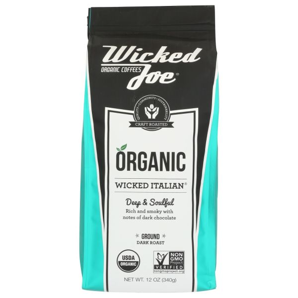 WICKED JOE COFFEE: Organic Ground Coffee Dark Roast Wicked Italian, 12 oz