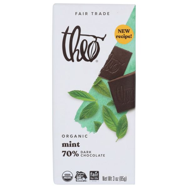 THEO CHOCOLATE: Organic Mint 70 Percent Dark Chocolate Bar, 3 oz