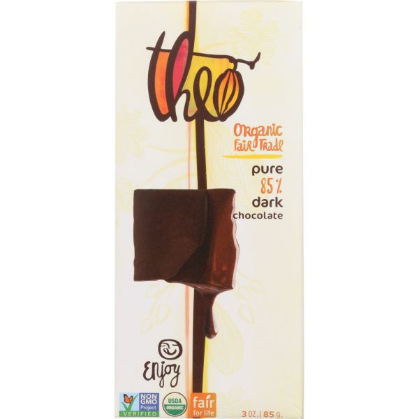 Theo Chocolate Organic Dark Chocolate 85% Cacao, 3 oz