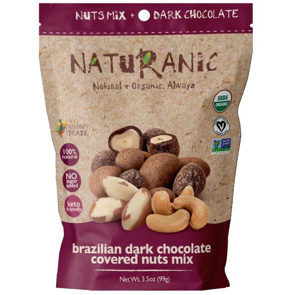 NATURANIC: Brazilian Dark Chocolate Covered Nuts Mix Snack, 3.5 oz