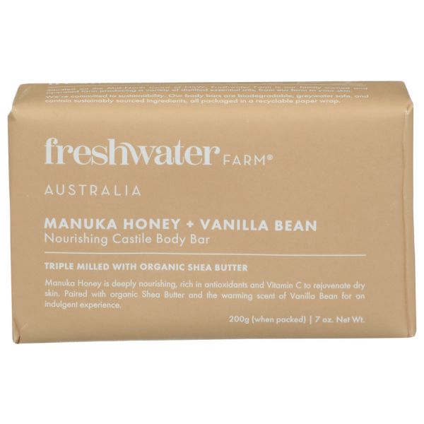 FRESHWATER FARM AUSTRALIA: Manuka Honey and Vanilla Bean Body Bar Soap, 7 oz