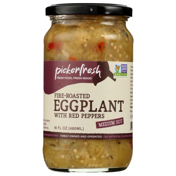 PICKERFRESH: Fire Roasted Eggplant With Red Peppers, 16 oz
