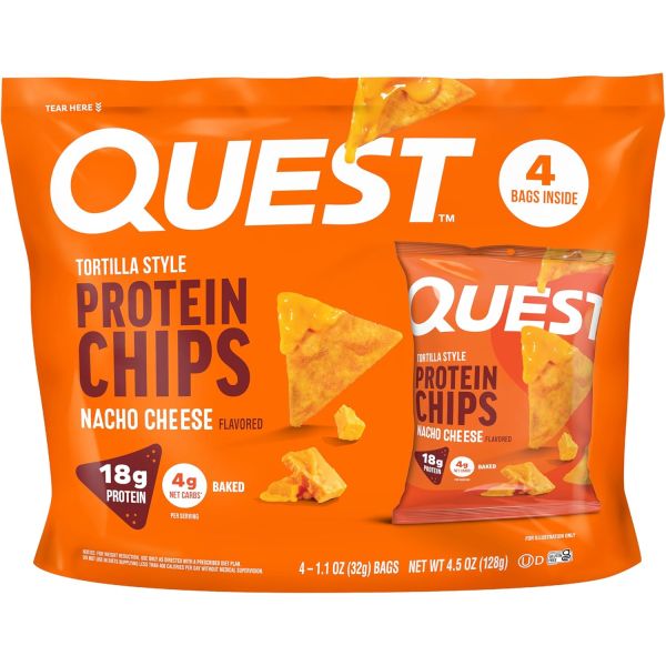 QUEST: Nacho Cheese Tortilla Style Protein Chips 4pack, 4.5 oz
