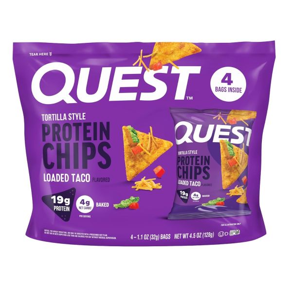 QUEST: Loaded Taco Tortilla Style Protein Chips 4 pack, 4.5 oz