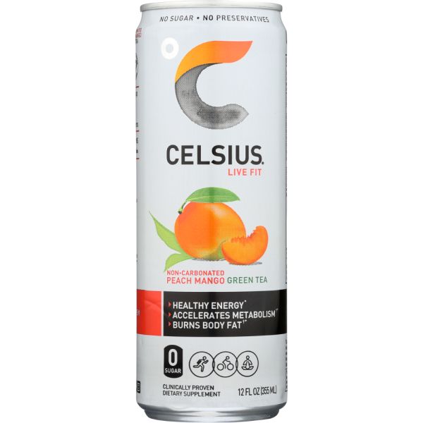 CELSIUS: Live Fit Peach Mango Green Tea, 12 oz