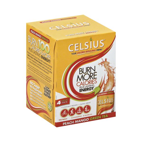 CELSIUS: Live Fit Green Tea Peach Mango Non-Carbonated Pack of 4, 48 oz