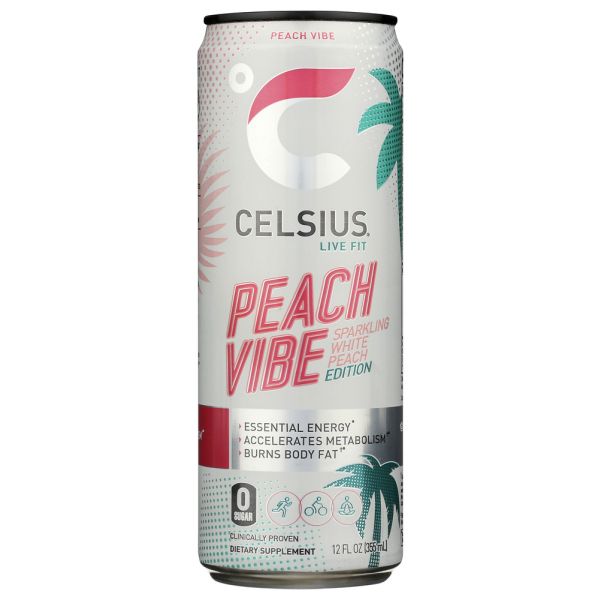 CELSIUS: Beverage Sparkling Peach Vibe, 12 fo