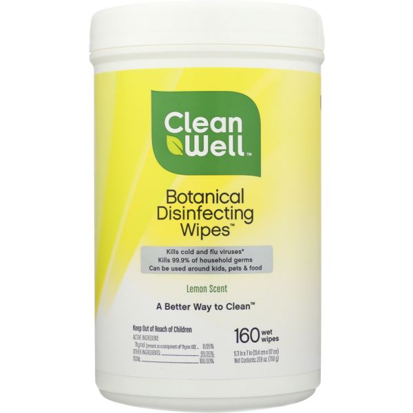 CLEANWELL: Wipes Disinfectant Botanical 160 CT, 1 ea