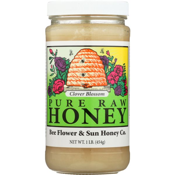 BEE FLOWER AND SUN HONEY: Clover Blossom Honey Pure Raw, 16 oz