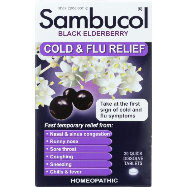 SAMBUCOL: Black Elderberry Cold & Flu Relief, 30 Quick Dissolve Tablets