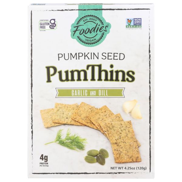 FOODIES: PumThins Garlic and Dill Crackers, 4.25 oz