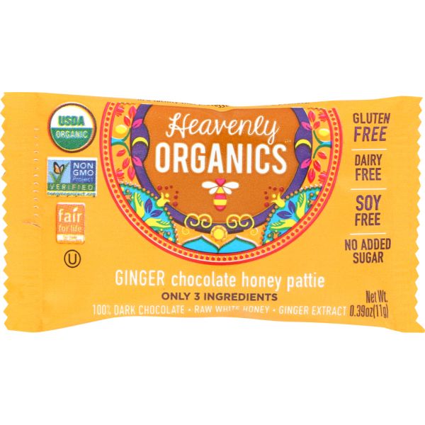 HEAVENLY ORGANICS: Honey Patty Chocolate Ginger Organic Single, 0.4 oz