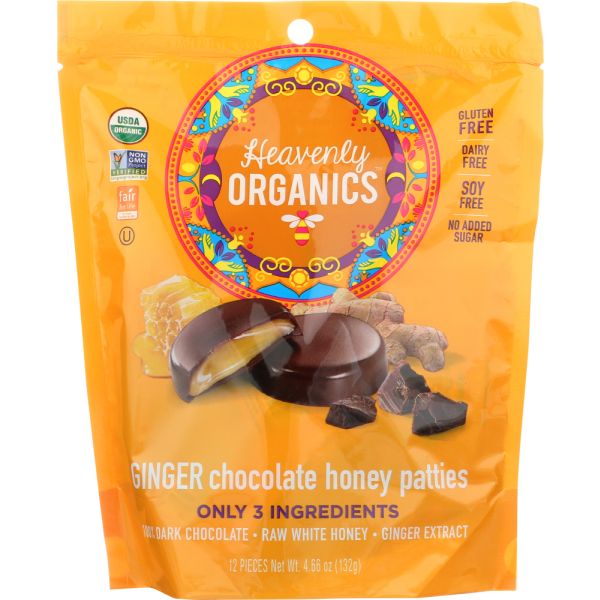 HEAVENLY ORGANICS: Organic Ginger Chocolate Honey Patties, 4.66 oz