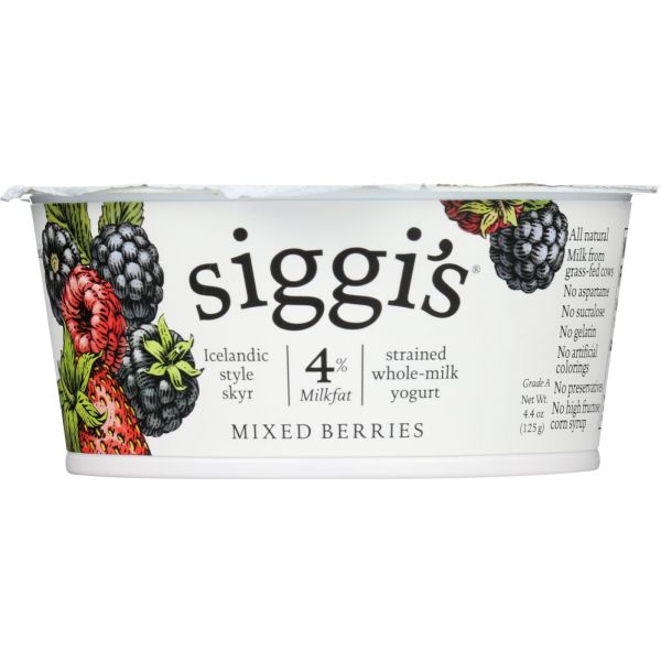 SIGGI'S: 4% Whole Milk Strained Yogurt Mixed Berries, 4.4 oz