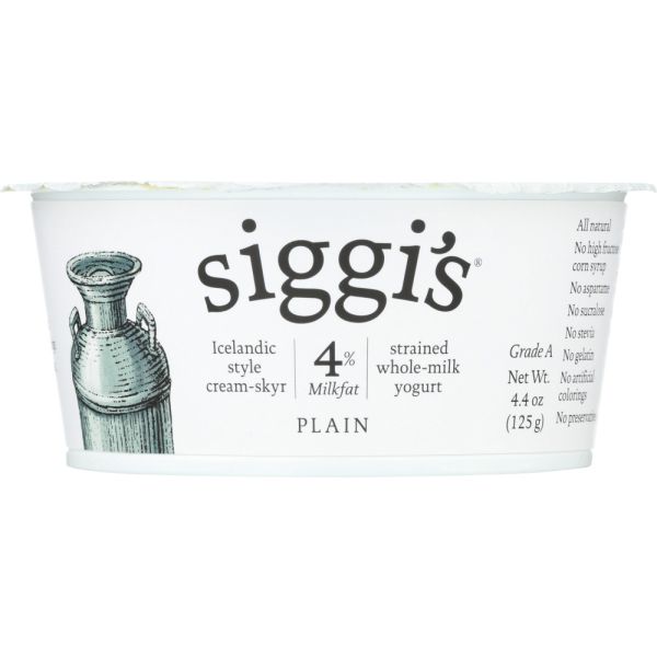 SIGGI'S: 4% Milkfat Strained Whole-Milk Yogurt Plain, 4.4 oz