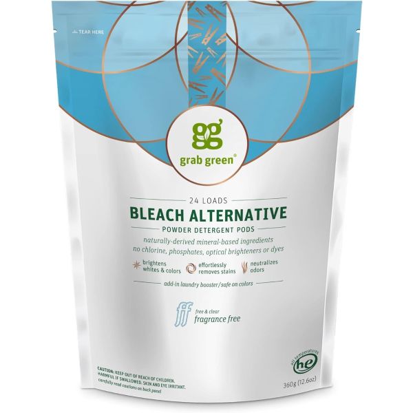 GRAB GREEN: Bleach Alternative Fragrance Free Pouch 24 Count, 15.2 oz