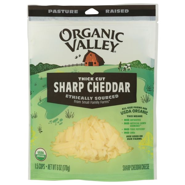 ORGANIC VALLEY: Sharp Cheddar Cheese Thick Cut Off the Block, 6 oz