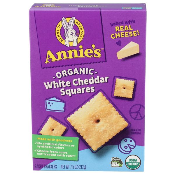 ANNIES HOMEGROWN: Organic White Cheddar Squares Crackers, 7.5 oz