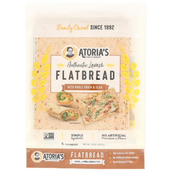 ATORIAS: Whole Grain and Flax Lavash Flatbread, 10 oz