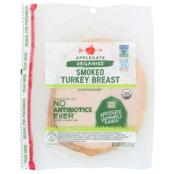 APPLEGATE: Organic Smoked Turkey Breast, 6 oz