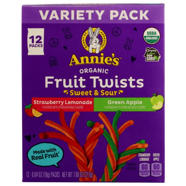 ANNIES HOMEGROWN: Sweet and Sour Fruit Twists Variety Pack 12pc, 7.68 oz