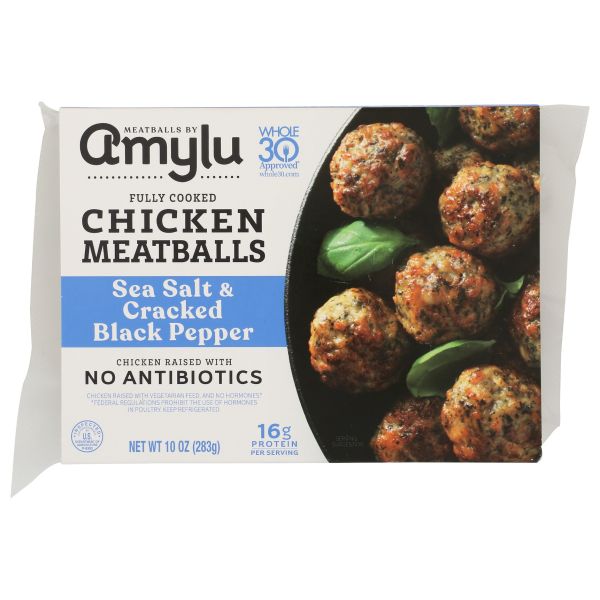 AMYLU FOODS: Sea Salt and Cracked Black Pepper Chicken Meatball, 10 oz