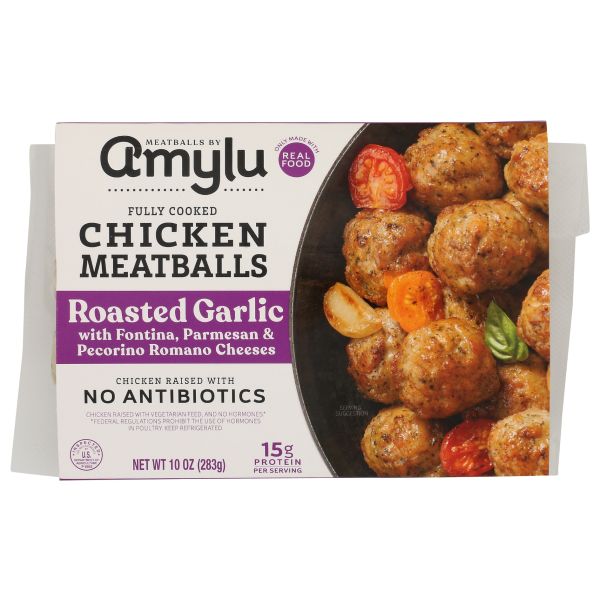 AMYLU: Roasted Garlic Chicken Meatballs, 10 oz