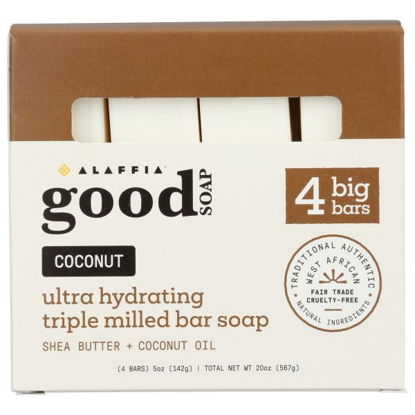 ALAFFIA: Coconut Good Soap Bar 4 Count, 20 oz
