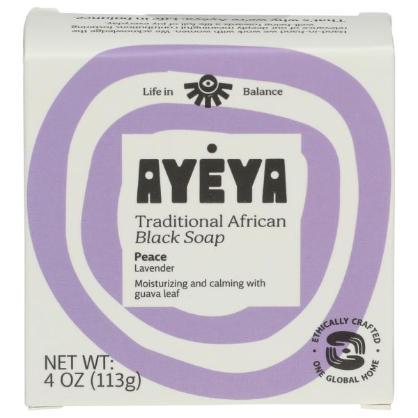AYEYA: Peace African Black Soap Bar, 4 oz