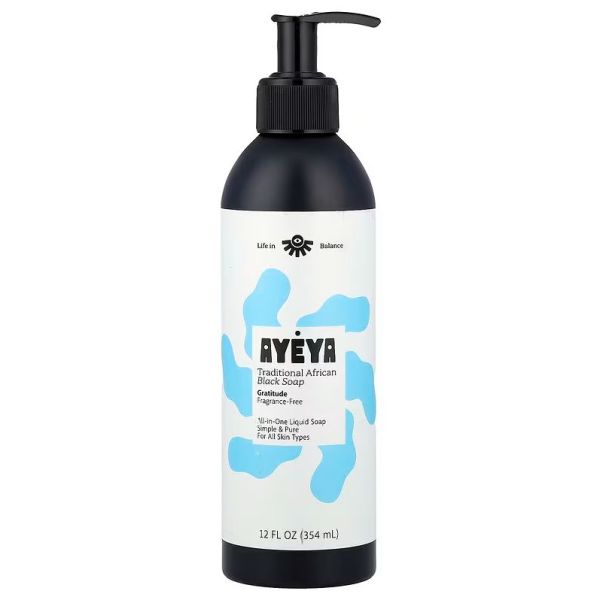 AYEYA: Gratitude African Black Liquid Soap Fragrance Free, 12 fo