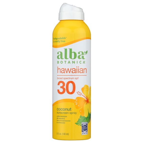 ALBA BOTANICA: Hawaiian Hydrating Coconut Sunscreen Spray SPF 30, 5 fo