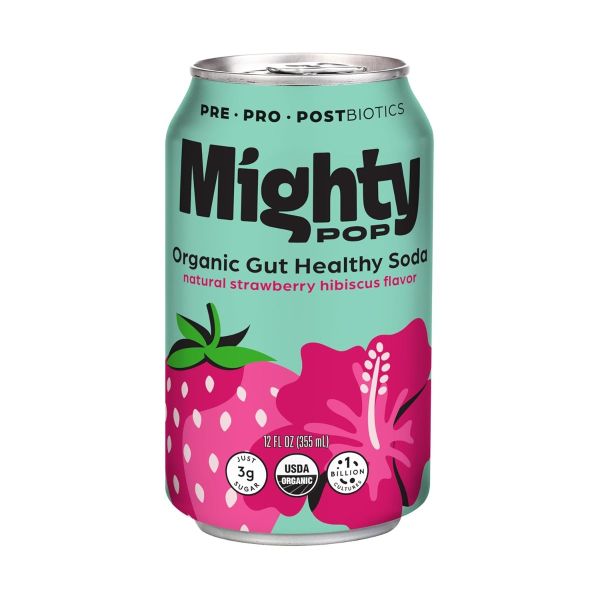 MIGHTY POP: Strawberry Hibiscus Soda, 12 fo