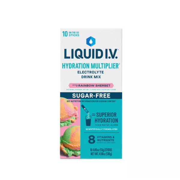 LIQUID IV: Hydration Multiplier Sugar Free Rainbow Sherbet 10Ct, 4.58 oz