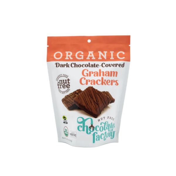 NUT FREE CHOCOLATE FACTORY: Organic Dark Chocolate Covered Graham Crackers, 4.16 oz