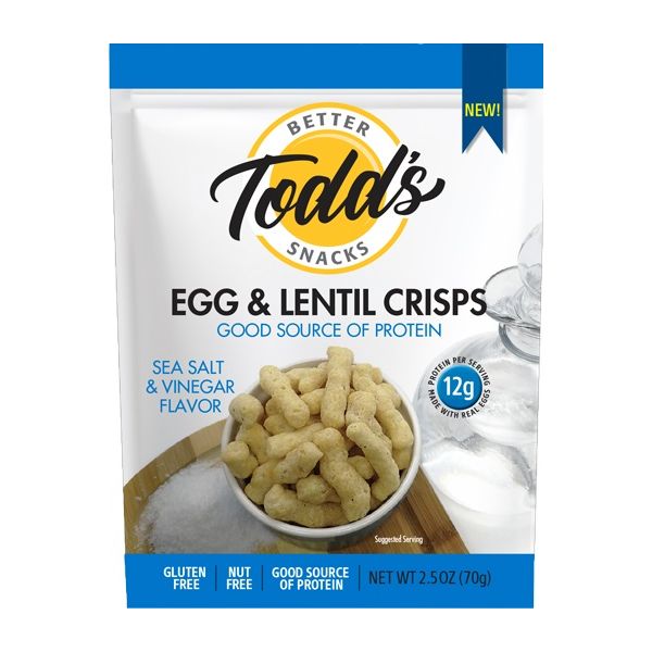 TODDS BETTER SNACKS: Sea Salt Vinegar Egg Lentil Chips, 2.5 oz
