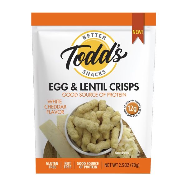TODDS BETTER SNACKS: White Cheddar Egg Lentil Chips, 2.5 oz