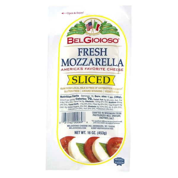 BELGIOIOSO: Fresh Sliced Mozzarella Cheese Sliced, 16 oz