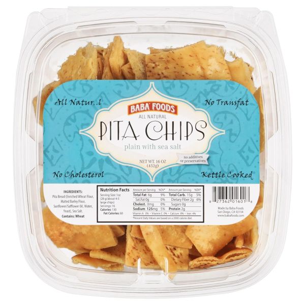 BABA FOODS: Plain with Sea Salt Pita Chips, 16 oz