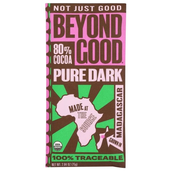 BEYOND GOOD: 80 Percent Pure Dark Chocolate Bar, 2.64 oz