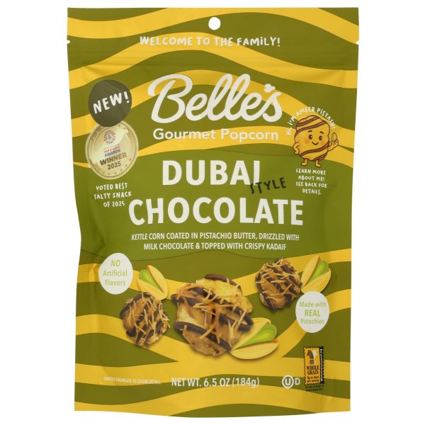 BELLES GOURMET POPCORN: Dubai Chocolate Popcorn, 6.5 oz